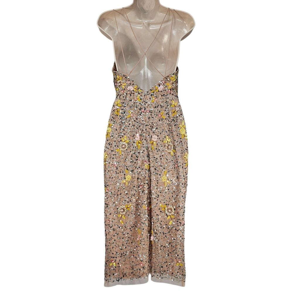 Gianni Bini A Walk In The Park Floral Yellow Sequins Midi Dress Size 4 V-neck - Picture 2 of 12